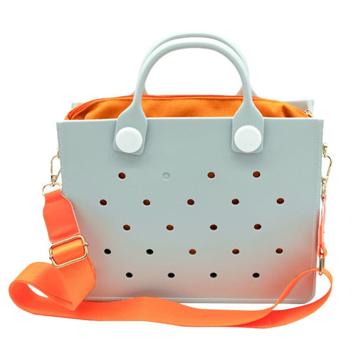 Women Waterproof Eva Punching Shoulder Strap Tote Beach Bag