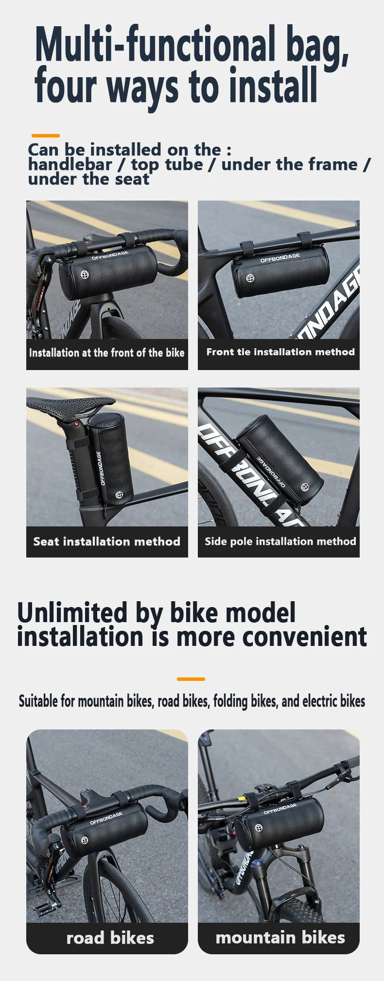 OFFBONDAGE BIke Bag Bicycle Front Bag Waterproof Handlebar Bag Portable Multifunctional Shoulder Bag Bicycle Accessory