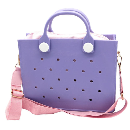 Women Waterproof Eva Punching Shoulder Strap Tote Beach Bag
