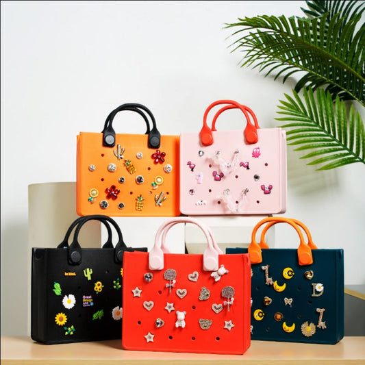 Women Waterproof Eva Punching Shoulder Strap Tote Beach Bag