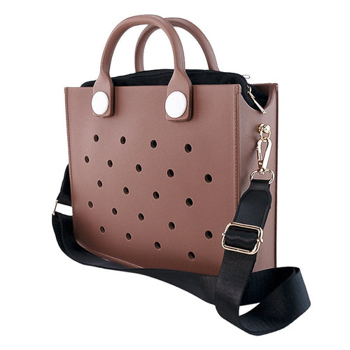 Women Waterproof Eva Punching Shoulder Strap Tote Beach Bag