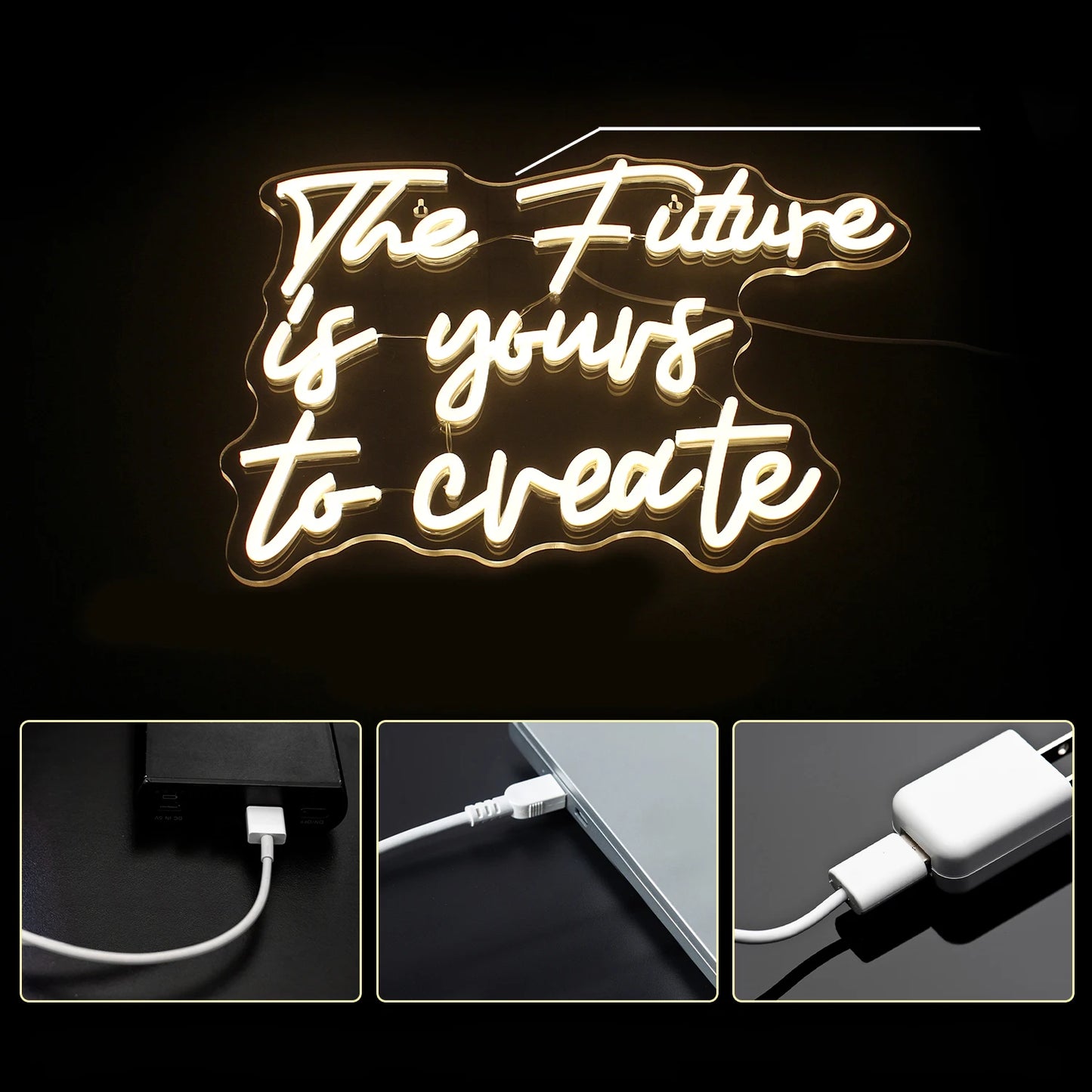 Neon Sign The Future is Yours to Create Warm LED Light Wall Decor With USB Power Supply For Bedrooms Windows Kids Room Gifts