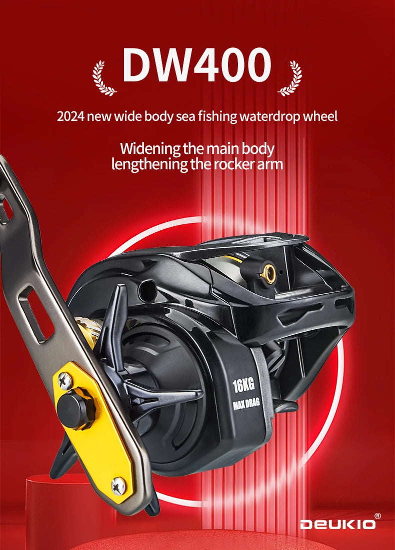 Baitcaster Fishing Reel Extended Handle 7.2:1 Gear Ratio 16KG Max Drag 6+1BB For Bass Freshwater Saltwater Baitcasting Reel