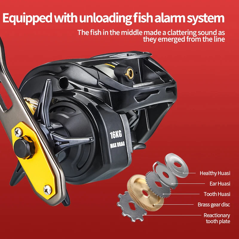 Baitcaster Fishing Reel Extended Handle 7.2:1 Gear Ratio 16KG Max Drag 6+1BB For Bass Freshwater Saltwater Baitcasting Reel