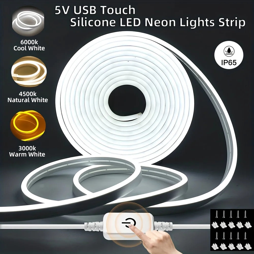 Neon LED Light Strip Smart Touch Sensor Switch Dimmable Neon Sign Flexible Led Ribbon Waterproof Rope Tube Lamp Backlight Decor