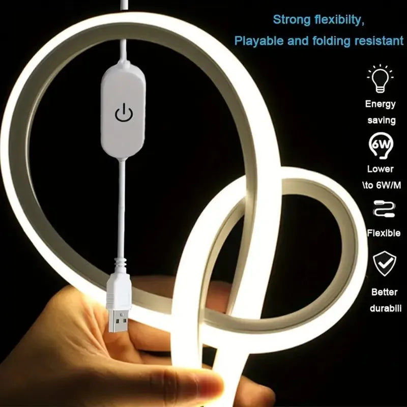 Neon LED Light Strip Smart Touch Sensor Switch Dimmable Neon Sign Flexible Led Ribbon Waterproof Rope Tube Lamp Backlight Decor