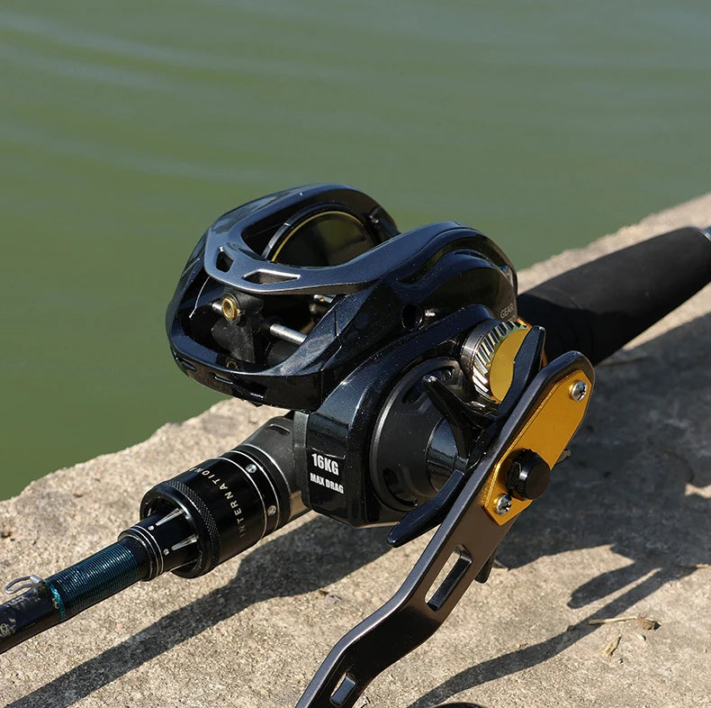 Baitcaster Fishing Reel Extended Handle 7.2:1 Gear Ratio 16KG Max Drag 6+1BB For Bass Freshwater Saltwater Baitcasting Reel