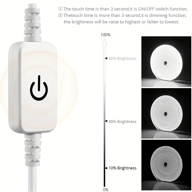 Neon LED Light Strip Smart Touch Sensor Switch Dimmable Neon Sign Flexible Led Ribbon Waterproof Rope Tube Lamp Backlight Decor