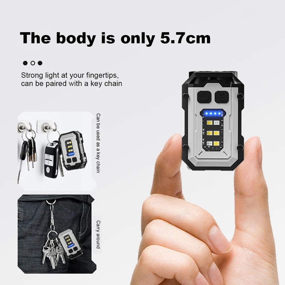 Super Bright Torch 300mAh Portable Keychain Light Power Display Emergency Work Light Multifunctional for Camping Fishing Walking