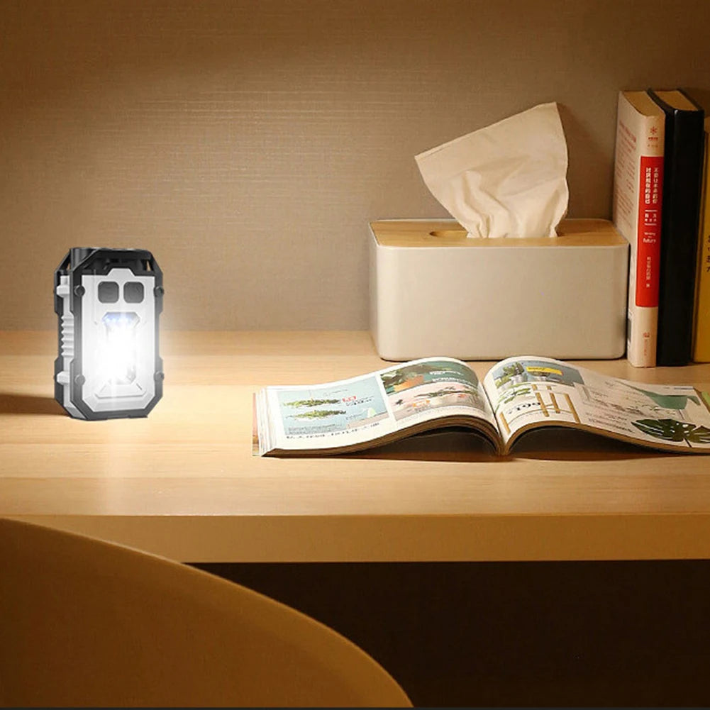 Super Bright Torch 300mAh Portable Keychain Light Power Display Emergency Work Light Multifunctional for Camping Fishing Walking