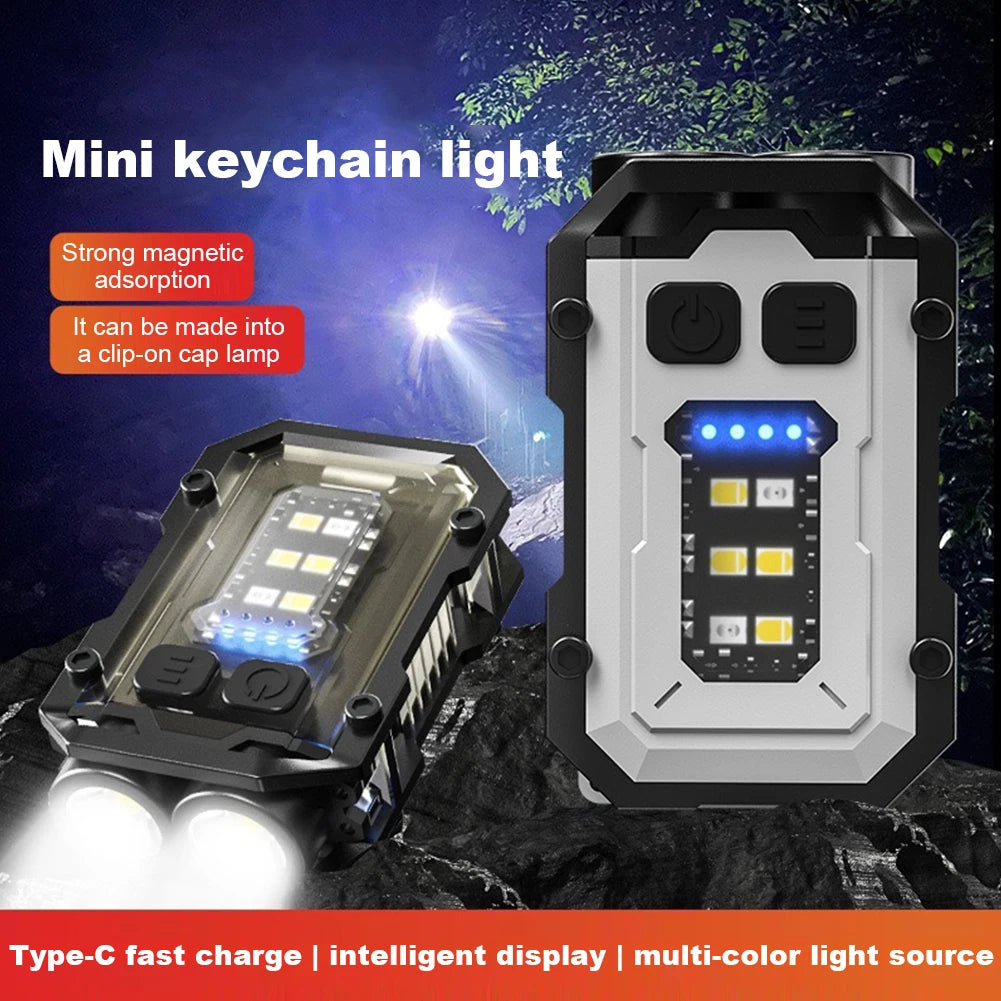 Super Bright Torch 300mAh Portable Keychain Light Power Display Emergency Work Light Multifunctional for Camping Fishing Walking