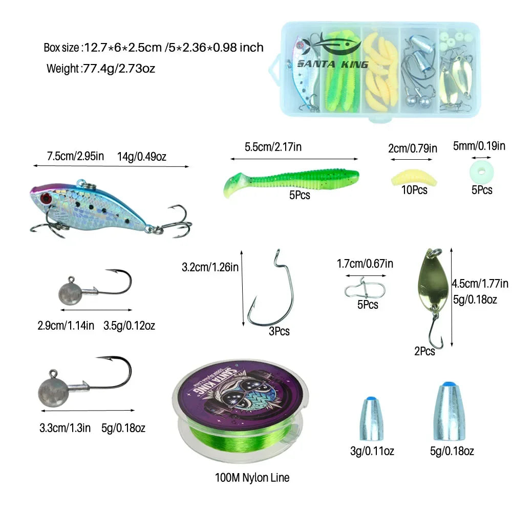 Santa King Fishing Rod Reel Combo-  Fishing Full Kits With Telescopic Fishing Rod And Spinning Reel Baits Hooks Travel Pole Set