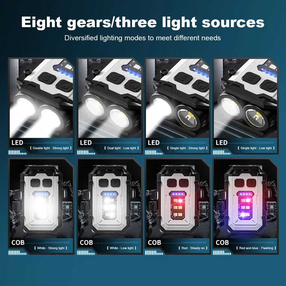 Super Bright Torch 300mAh Portable Keychain Light Power Display Emergency Work Light Multifunctional for Camping Fishing Walking