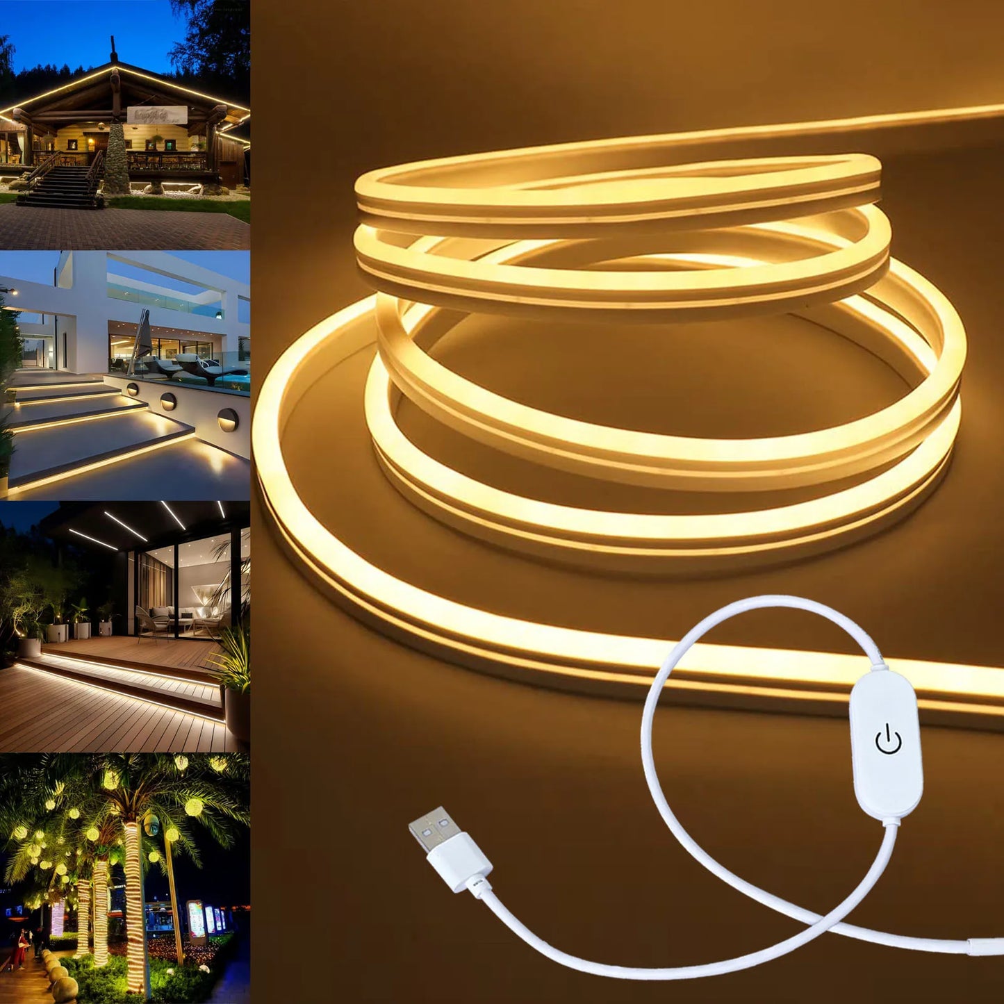 Neon LED Light Strip Smart Touch Sensor Switch Dimmable Neon Sign Flexible Led Ribbon Waterproof Rope Tube Lamp Backlight Decor
