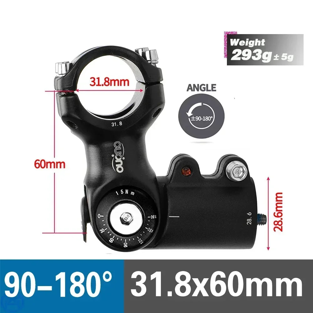 OUO MTB Adjustable Stem MTB Power Bike Table 90-180 Degree Bicycle Handlebar Extender 25.4/31.8mm Down Stem Extension Dual Lock