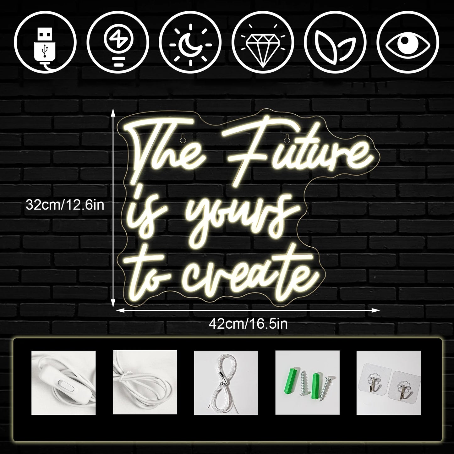 Neon Sign The Future is Yours to Create Warm LED Light Wall Decor With USB Power Supply For Bedrooms Windows Kids Room Gifts