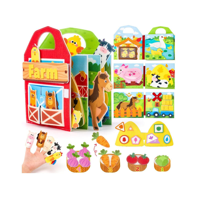 Felt Animal Farm Busy Book – Montessori Sensory Learning Board for Toddlers & Kids