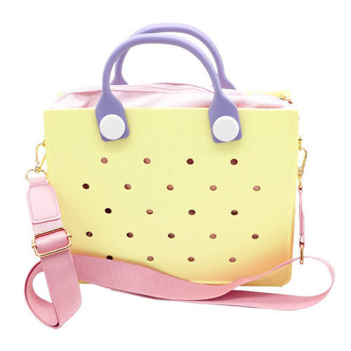 Women Waterproof Eva Punching Shoulder Strap Tote Beach Bag