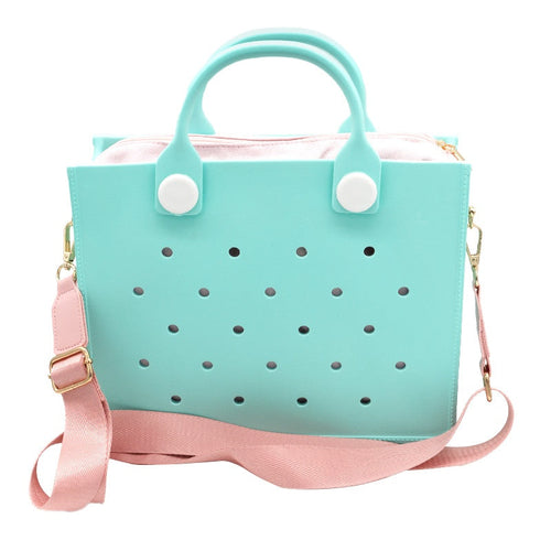 Women Waterproof Eva Punching Shoulder Strap Tote Beach Bag